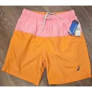 Nautica Men's Pink & Orange Color Block Swim Trunks Size S 30/32